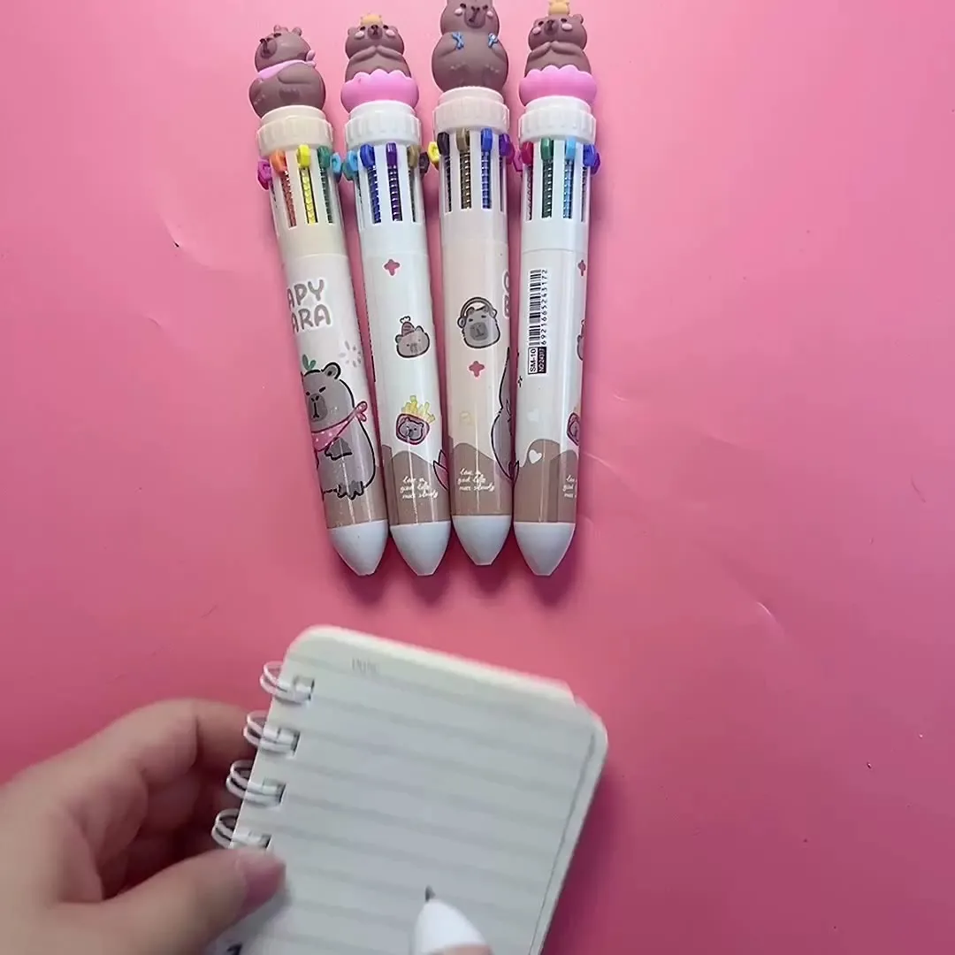 Kawaii Capybara Multicolor Pen Cartoon Colorful Ink Pen Creative Gel Capybara Pen Ten-Color Brown Colorful 10-Color 0.7mm