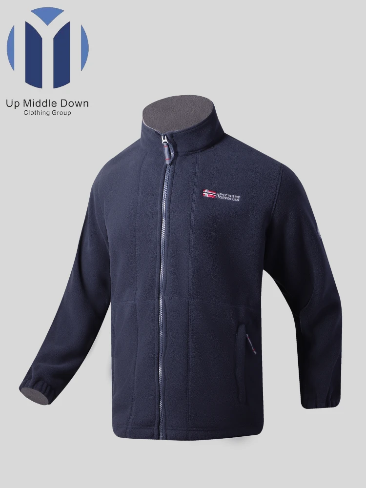 

Мужская двусторонняя флисовая куртка - утолщенная, ветрозащитная, свободная, теплая, осенне-зимняя на флисовой подкладке с воротником-стойкой