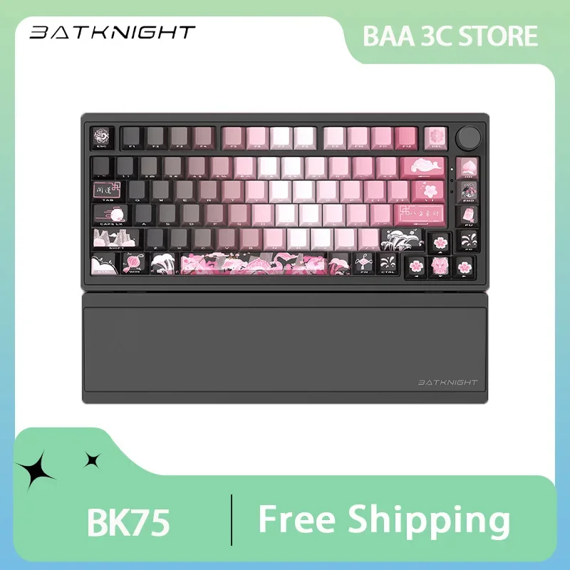 Batknight BK75 Mechanical Keyboard Wireless Bluethooth 3 Mode Smart Wrist Rest Hot-Swap Gasket Customized PC Gaming Keyboard