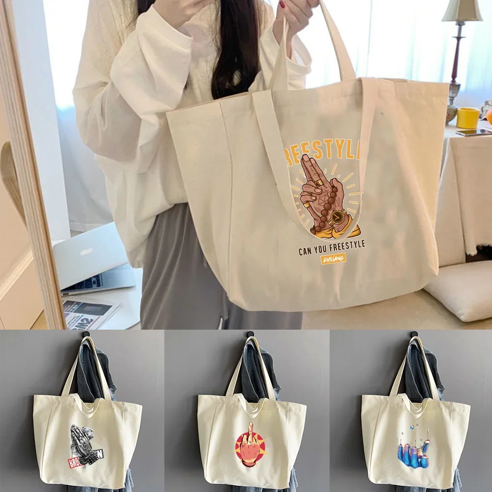 2024 frauen Mode Hand Druck Lagerung Paket Casual Version Wilden Schulter Tasche Handtaschen Reise Einkaufstaschen Leinwand Tote Beutel