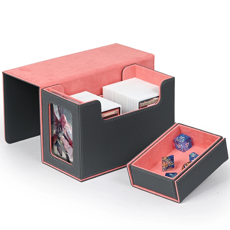 Card Deck Box with Display Window, Deck Box with Dice Tray For 200