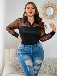 Siatka Plus Size bluzka, elegancka bluzka z długim rękawem na wiosnę, damska odzież Plus Size