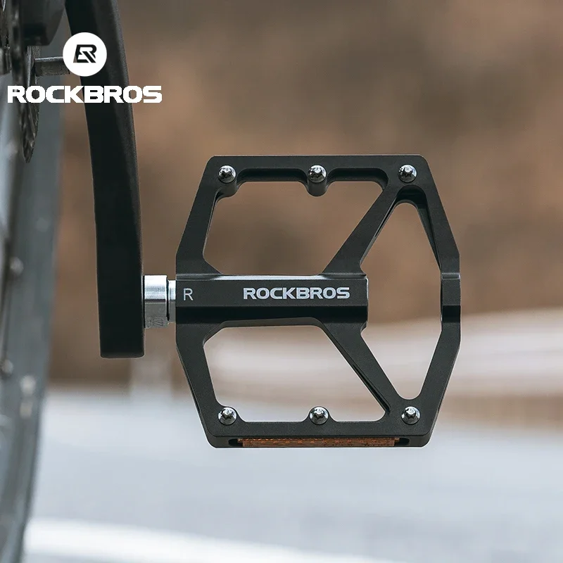 ROCKBROS Bike Pedals Aluminum Alloy Anti-slip MTB Road Flat Platform Pedals Reflective Bearing Cycling Pedals Bike Accessories