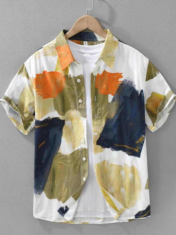 

Summer New adient Print ort Sve Men's irt Versatile American Casual Sle Design Sense Breathable Thin Youth irt