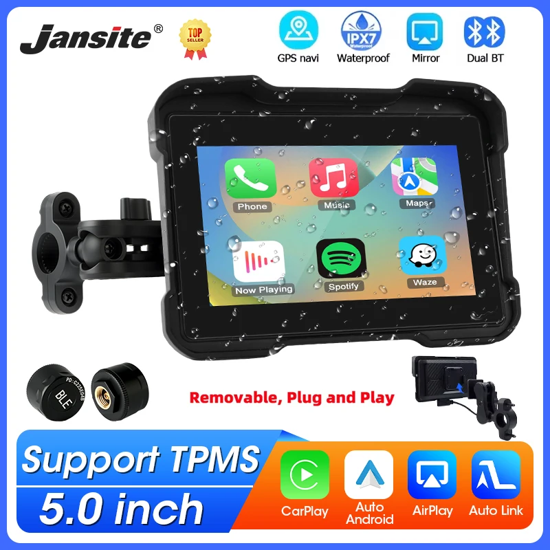 

5-дюймовый беспроводной CarPlay Moto Android Auto портативный цифровой монитор на приборной панели мотоцикл GPS-навигация дисплей IPX7 водонепроницаемый