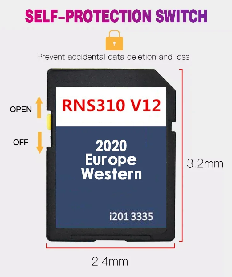 RNS 310 V12 West Europe Sutiable para vehículos Polo (6R) de 2009 a 2017, Map SD Card Cover, Países Bajos, Noruega, Austria, Polonia