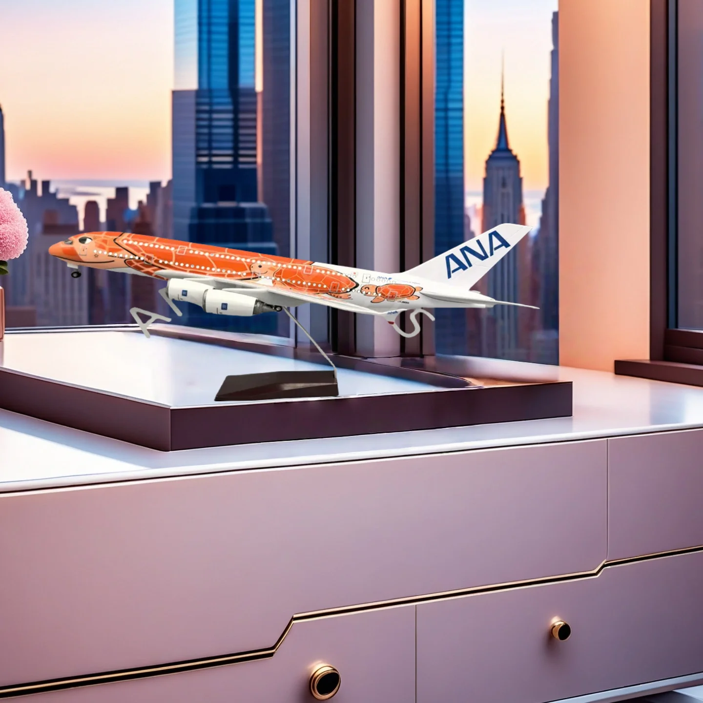 

Resin Plane Model a380 Cartoon Style Turtle 47cm Airbus A380 Airplane Model With Landing Gear Wheels&Lights Home Collection