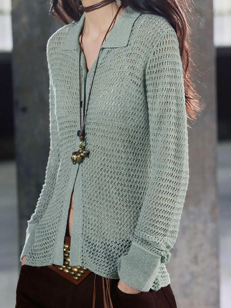 

Spring 2025 New Women's Casual Long Sve Ne Knitted irt Trimmed Patchwork Design Commute Sle Ladies Faion