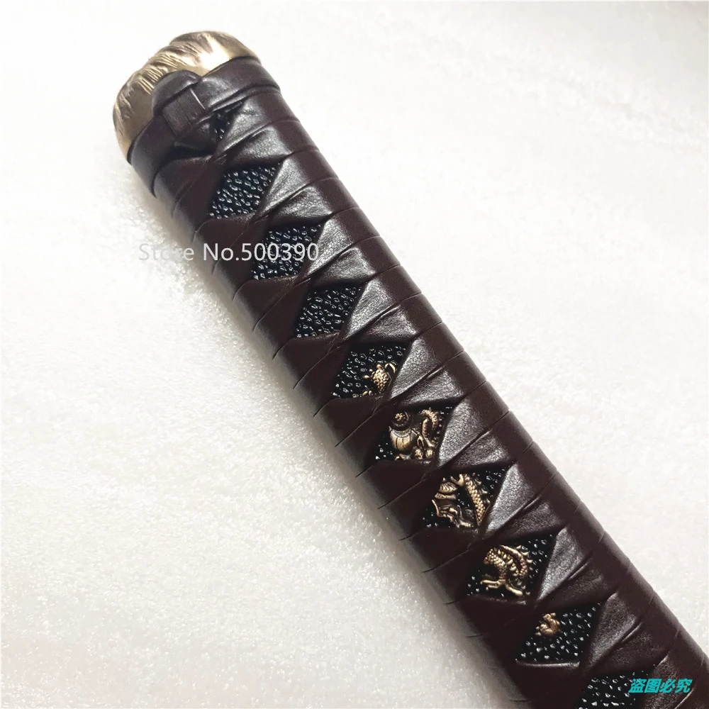 Imagem -03 - Tsuka-cabo de Couro para Faca Japonesa Latão Fuchi Kashira Menuki Samurai Wakizashi Katana Finger Tacks Novidades 20cm