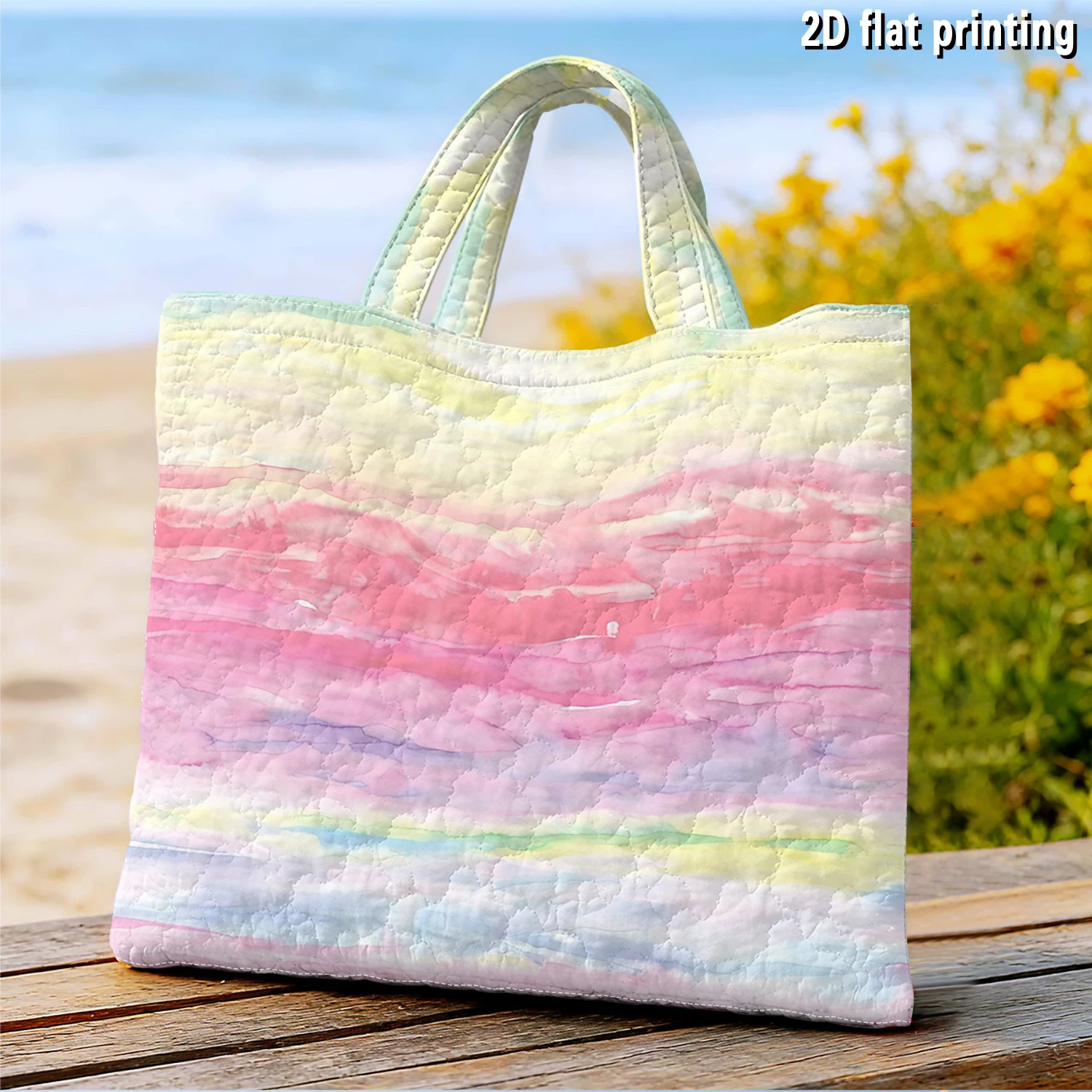 Pastel Watercolor Wash Large Capacity Canvas Shoulder Bag Dual Side Print Tote Bag Daily Shopping Bag Fashion Gift Handbag