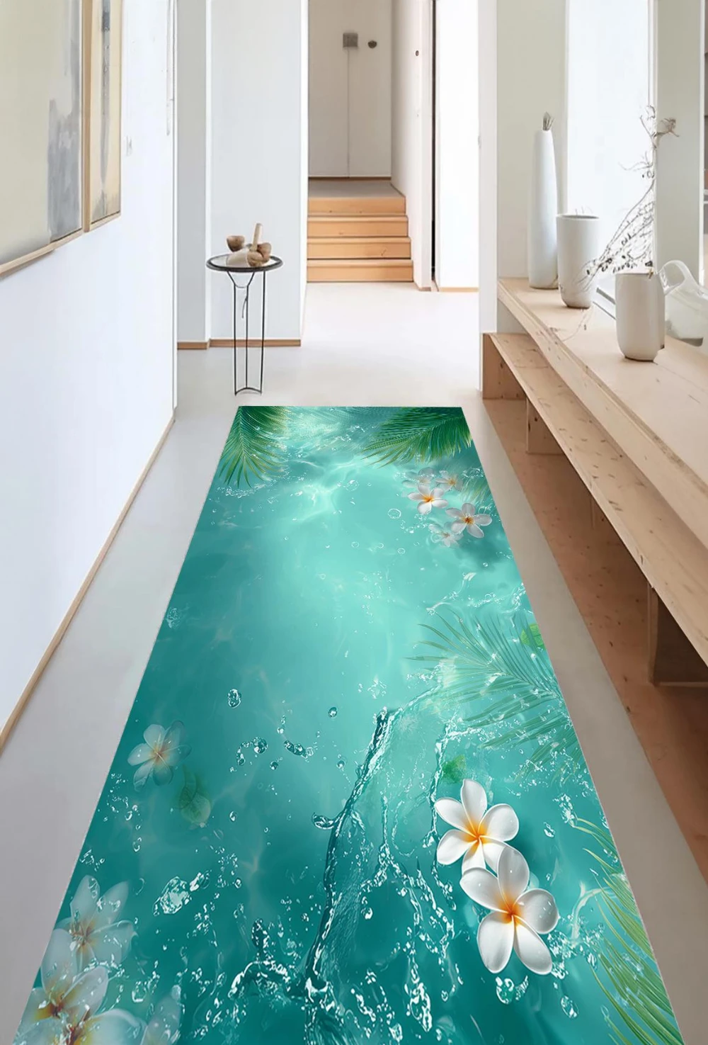 蓮鯉池グリーンロック自然風景ランナーラグ廊下エントリーホワイ - Home Bathroom Mats のレビューと価格