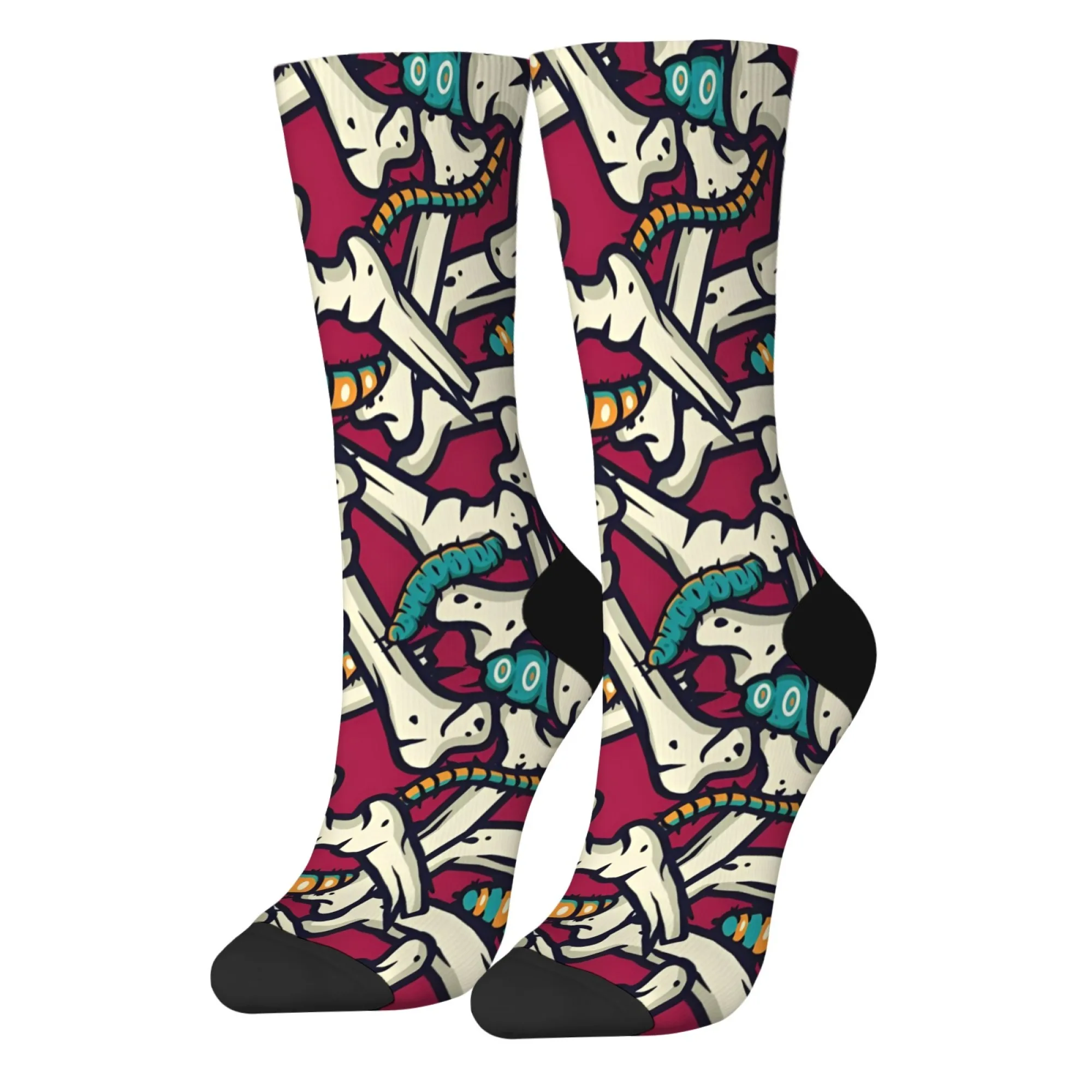 Herren Damen Dark Horror Bone Crew Socken, künstlerisches Bone & Worm Design, weiche, warme, bequeme Socken für Liebhaber im Gothic- und Nischenstil