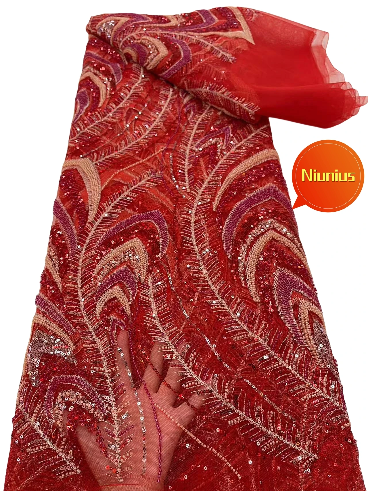 Latest Best Quality Popular Luxury Elegant Tulle Sequince lace With Stones Fabric For Wedding Evening Dresses NN2388_R
