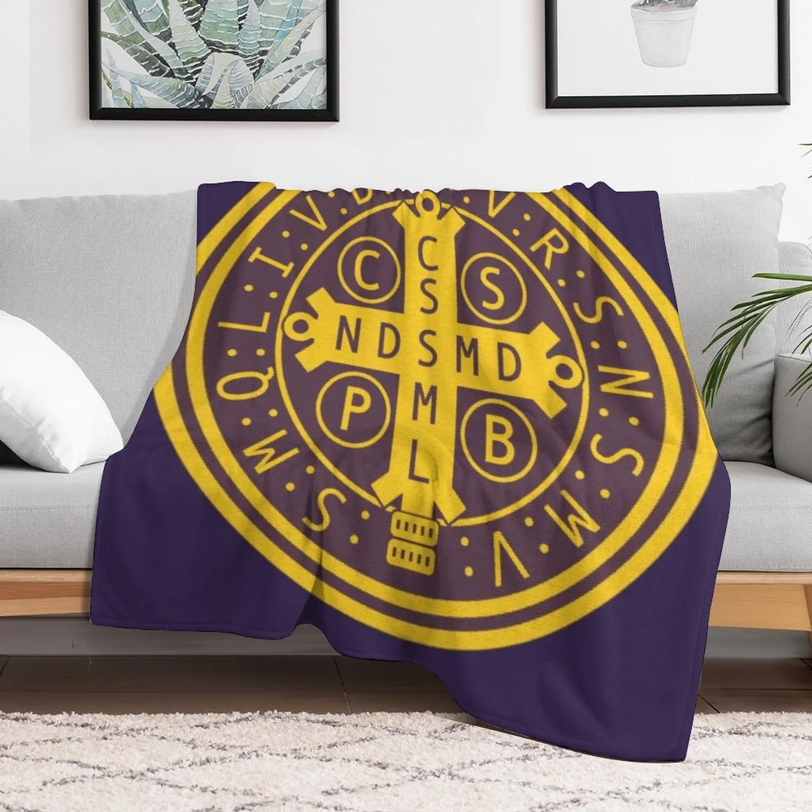 Saint Benedict Medal Throw Blanket warm for winter Flannel Blankets