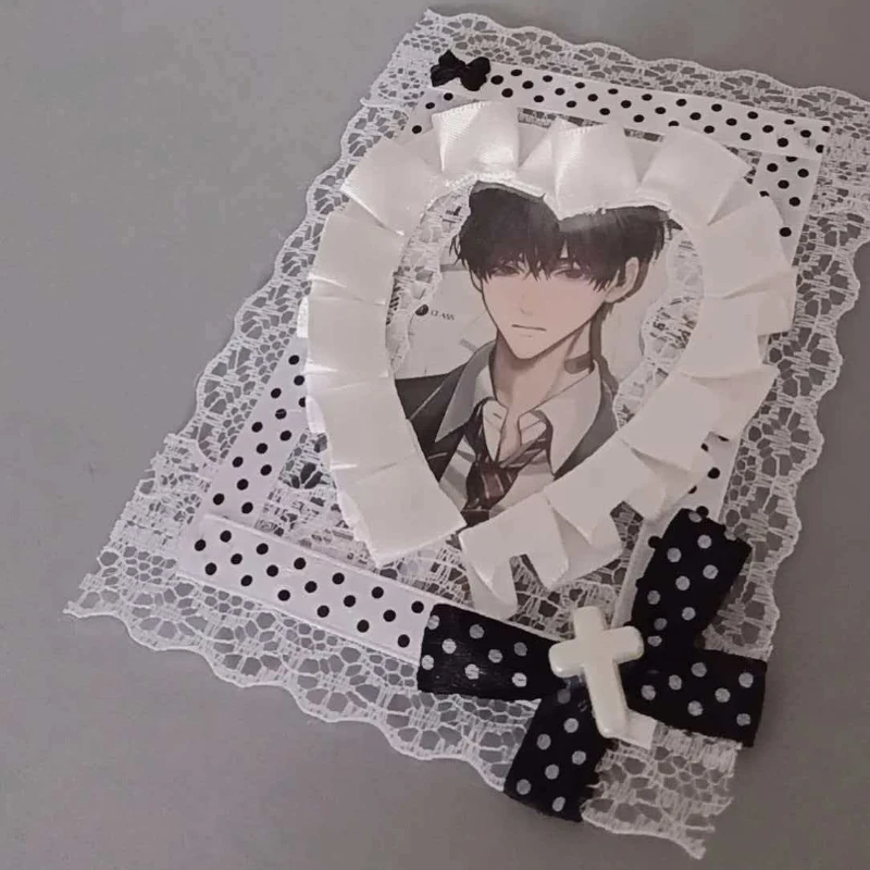 Cute DIY Lace Bowknot Kpop Photo Card Holder Idol Photocard Case Decorative Card Cover Black White Love Heart Shape Photo Holder image 2