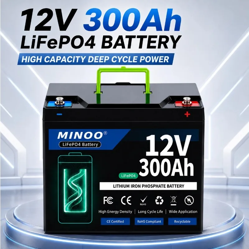 LiFePO4 12V 300Ah Lithium Battery Built-in 300A BMS 6000+ Deep Cycles Rechargeable Battery EU Fast Shipping