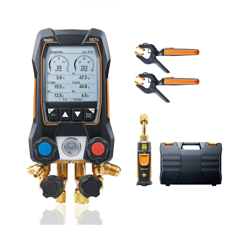 Testo 557S Kit Digital manifold with wireless vacuum and clamp temperature probes