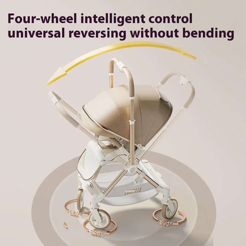 Lightweight 2-in-1 Aluminum Alloy Frame Baby Stroller Linen Pram Carriage 360 Degree Rotation Wheels Four-Wheel 360 Degree