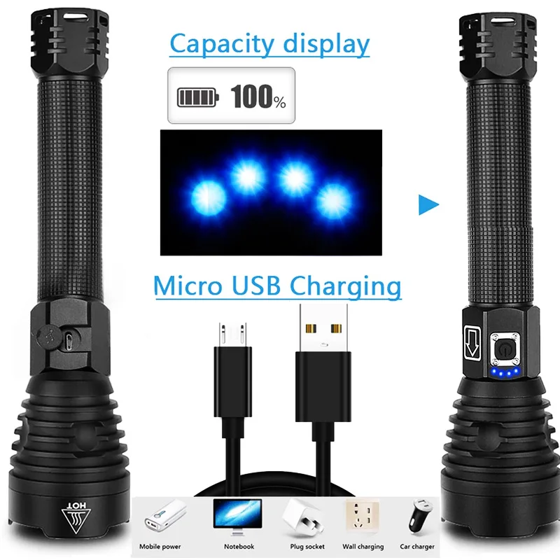 Imagem -03 - Lanterna Led Mais Poderosa Usb Zoom Tocha Tática Xhp50 18650 ou 26650 Bateria Recarregável Handlight Z20 350000 cd 1000 Xhp90