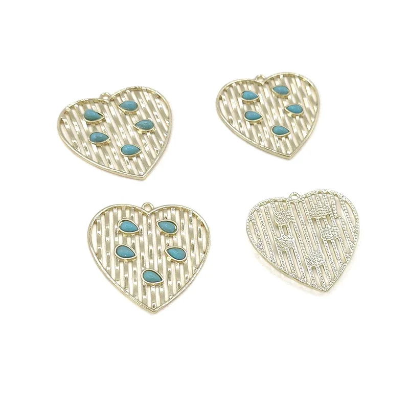 New 4 pieces/bag Zinc Alloy Inlay Acrylic Hearts Beads Heart Charms Pendants for DIY Earrings Necklace Jewelry Accessories