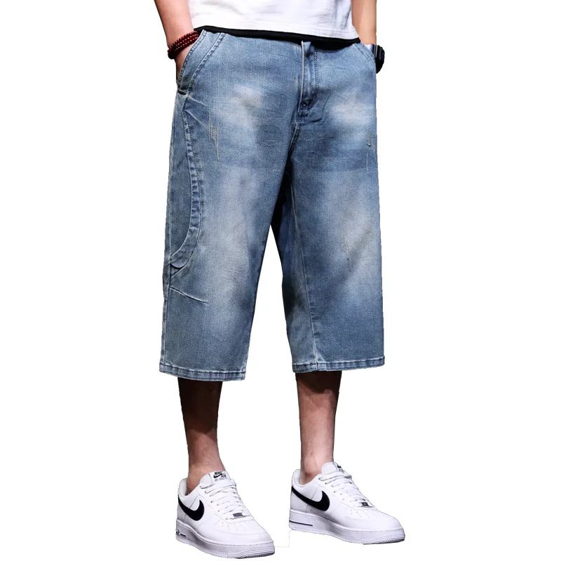 Hip Hop Shorts Baggy Wide-leg Jeans Cropped Men Fashion Plus Size 44 Short Denim Pants Loose Male Clothing Bottoms Male