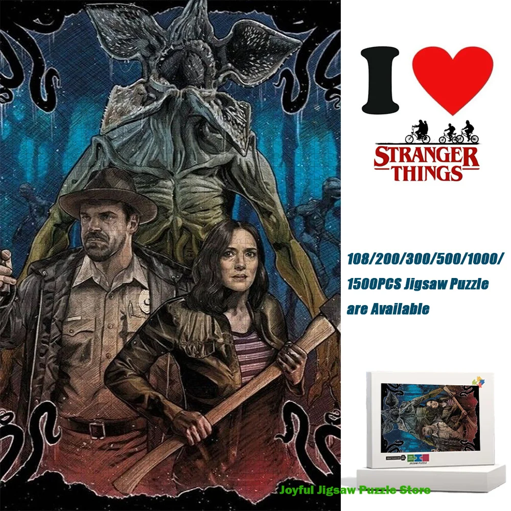 Stranger Things Jigsaw Puzzle Hopper & Joyce VS Demogorgon Puzzle Iconic Hawkins Scene Decompression Toy Educational Game Gift