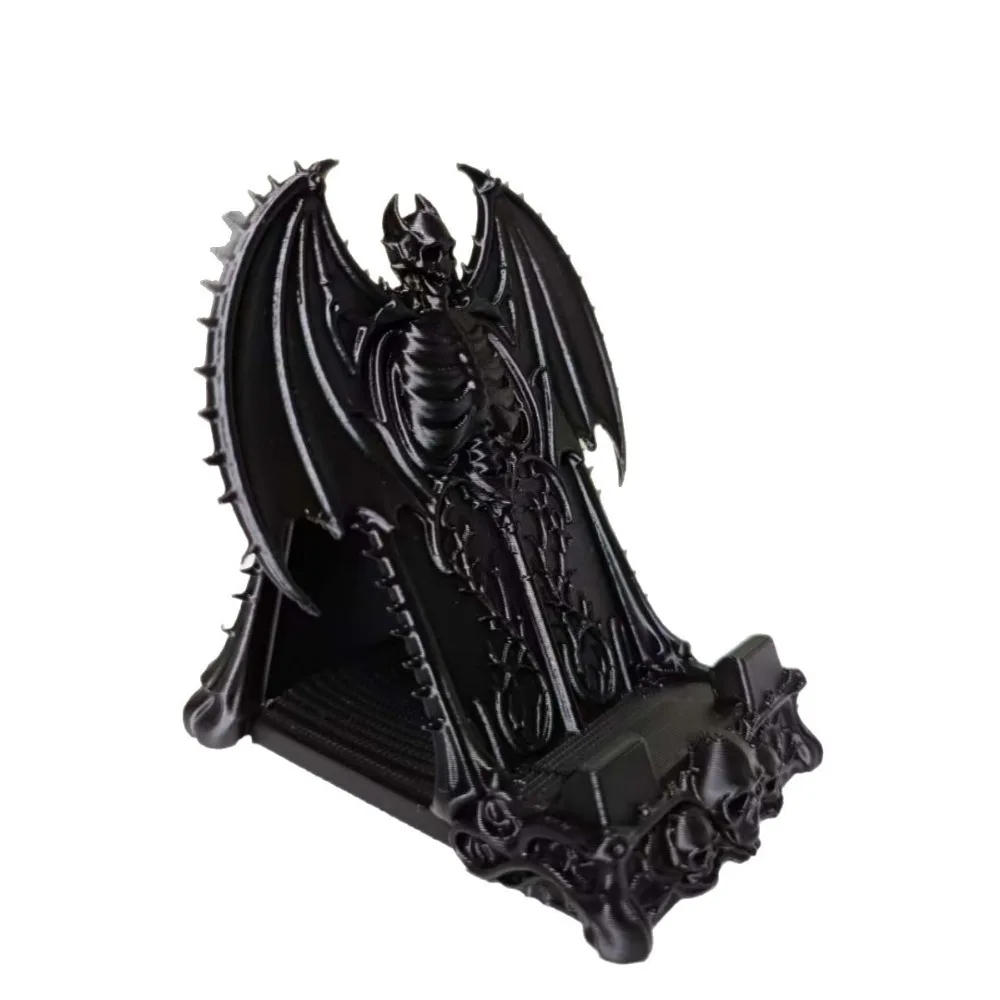 3D Printed Skull Phone Stand Dark Fantasy Spooky Cell Phone Holder Stable Plastic Devil Bat Phone Storage Rack Dorm Room