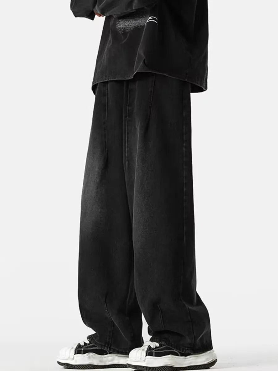 بنطال جينز أمريكي ريترو بلا للرجال فضفاض مستقيم الساق واسع الساق السراويل الطويلة شارع العليا كول الراقية المشاعر