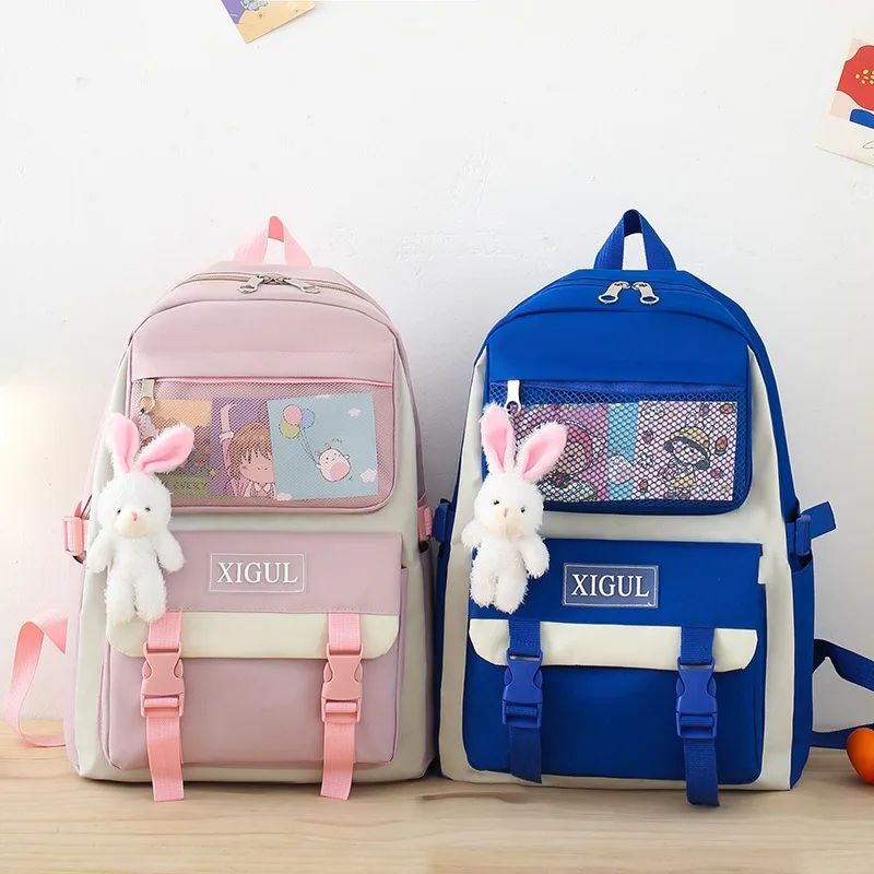 Canvas Student Schoolbag Four Sets Cartoon Handbag Pencil Case Large Capacity Leisure Travel  Shoulder Bag Girls Kawaii Backpack