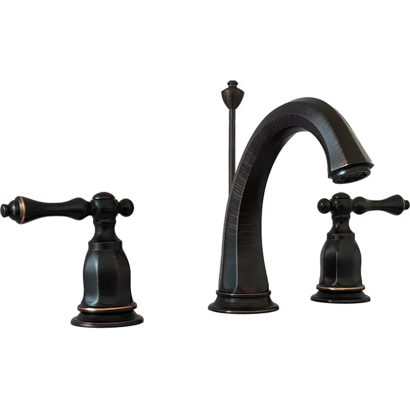 

All Copper Hot and Cold Three Hole Faucet Split European Retro Double Handle American Classical Faucet