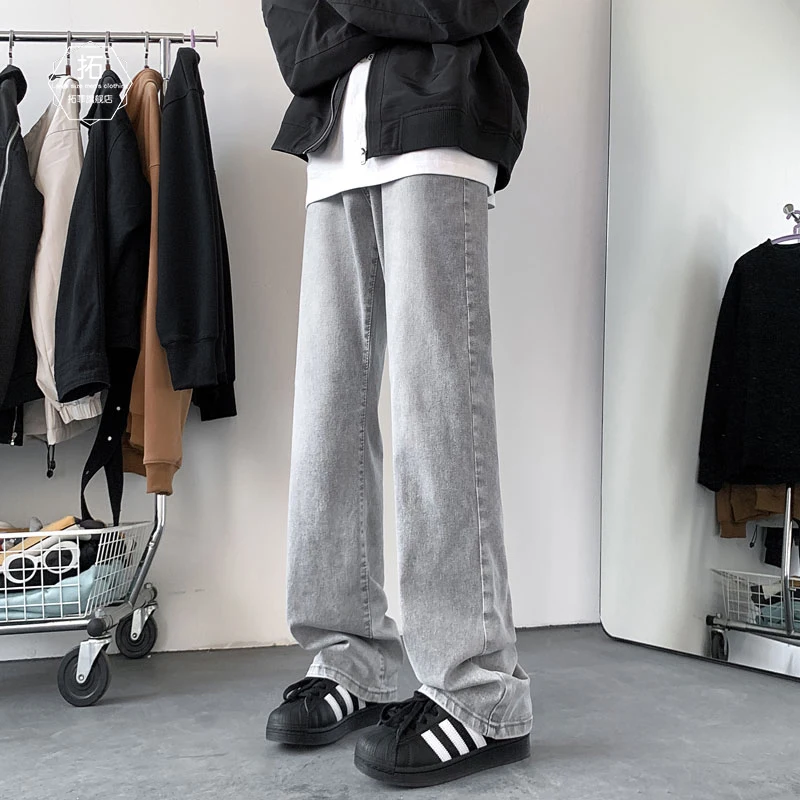 

Elastic Straight Leg Jeans Men's High Rise Slim Fit Casual Spring Denim Pants Loose Fit Bootcut Trousers Faionable Youth Sle