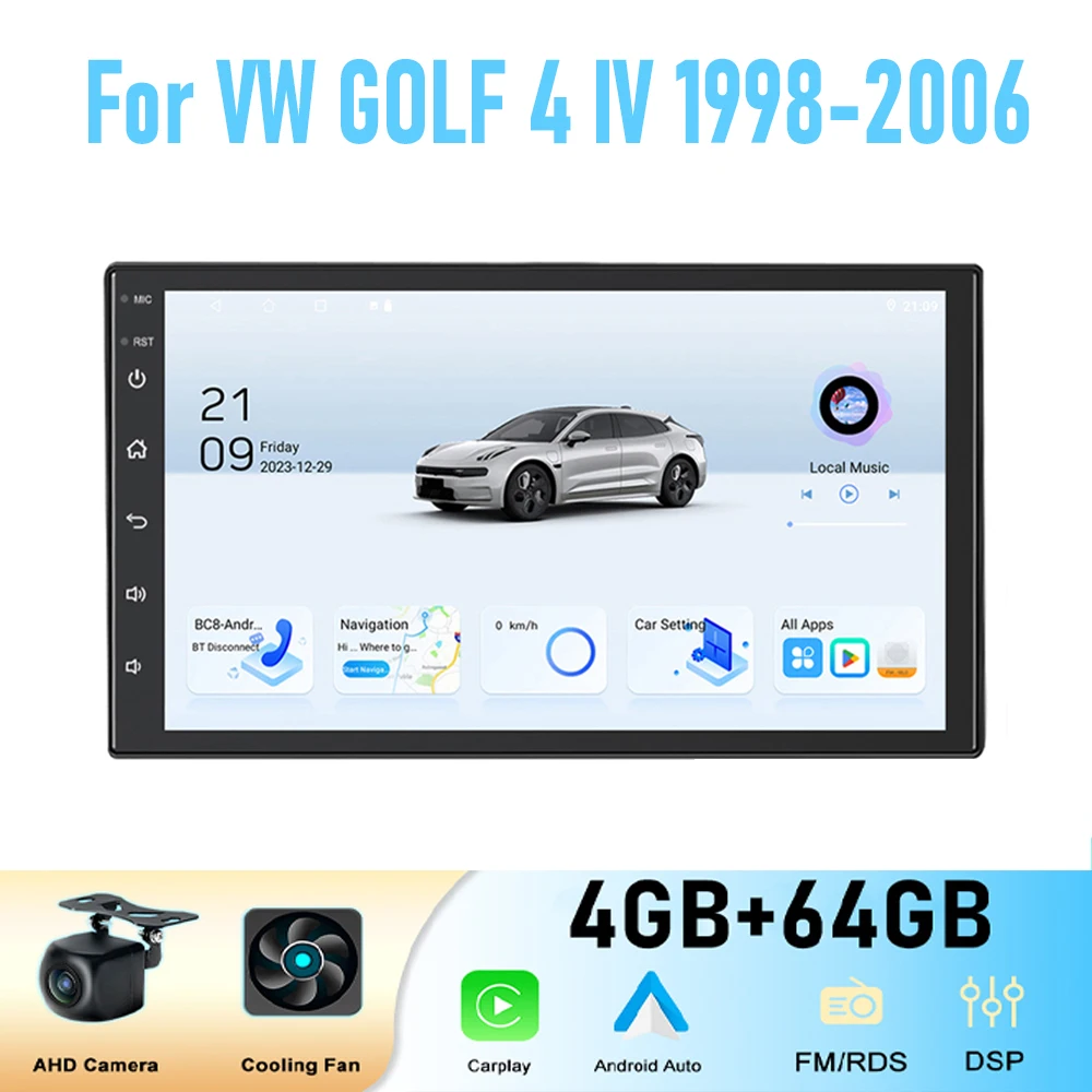 7'' For VW GOLF 4IV 1998-2006 GPS  Car RadioHead Unit Stereo Wireless Carplay Apple Android 15 Auto Reversing Image Navi 4+64GB