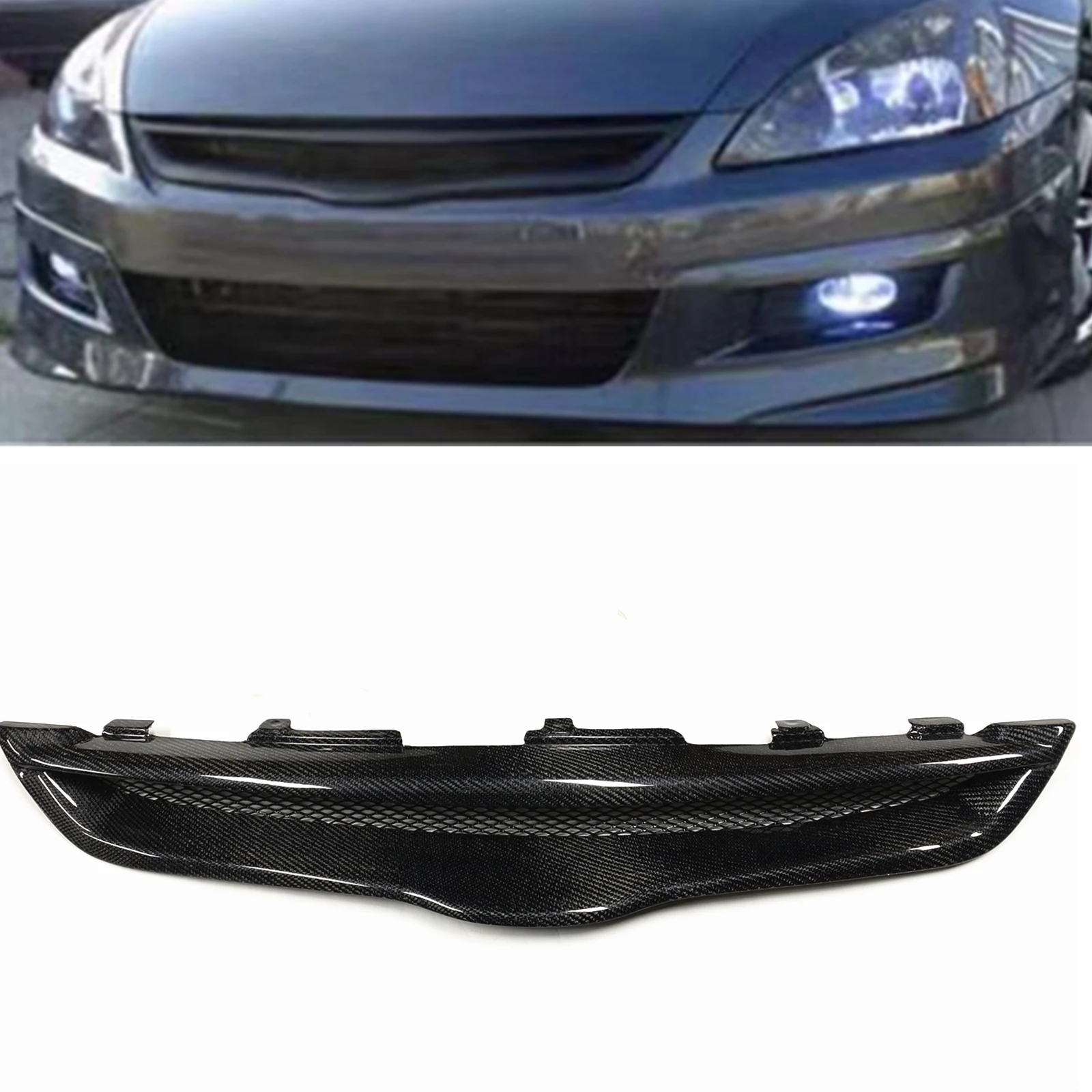 Carbon Fiber Car Front Grille Racing Grill Upper Bumper Hood Mesh Grid For Honda Accord 7th Gen 2 Door Coupe 2006-2007