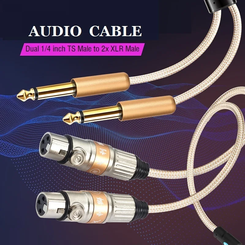 

Double 1/4'' TS Mono 6.35mm Male to Dual XLR Female Hifi Audio Cable for Amplifier Mixer Studio Stage Amp Speaker Shielded Cords