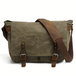 Vintage canvas shoulder bag Casual slant span men's waxed waterproof canvas computer bag with Mad Horse messenger bag