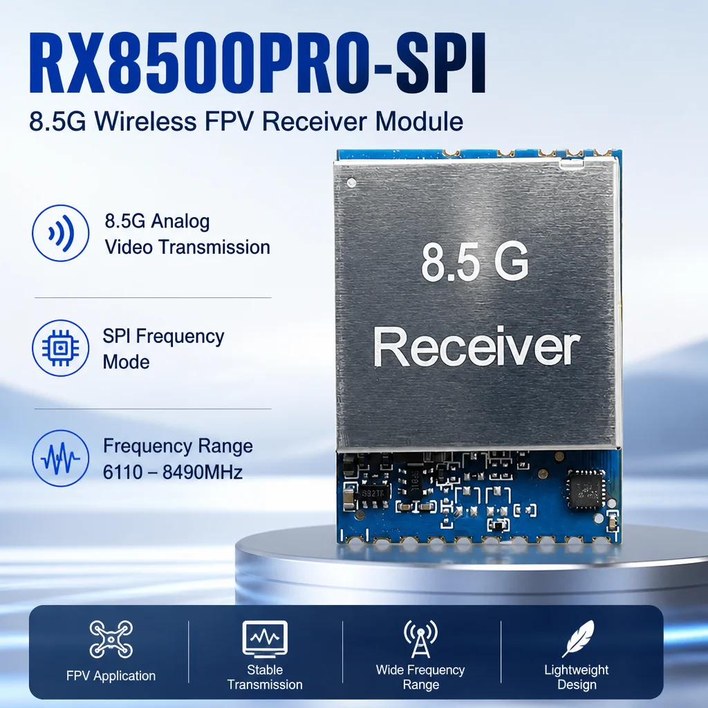 RX8500PRO-SPI 8.5G High Sensitivity FPV Receiver Module 1MHz Step Frequency Adjustment Negative Polarity Video Output