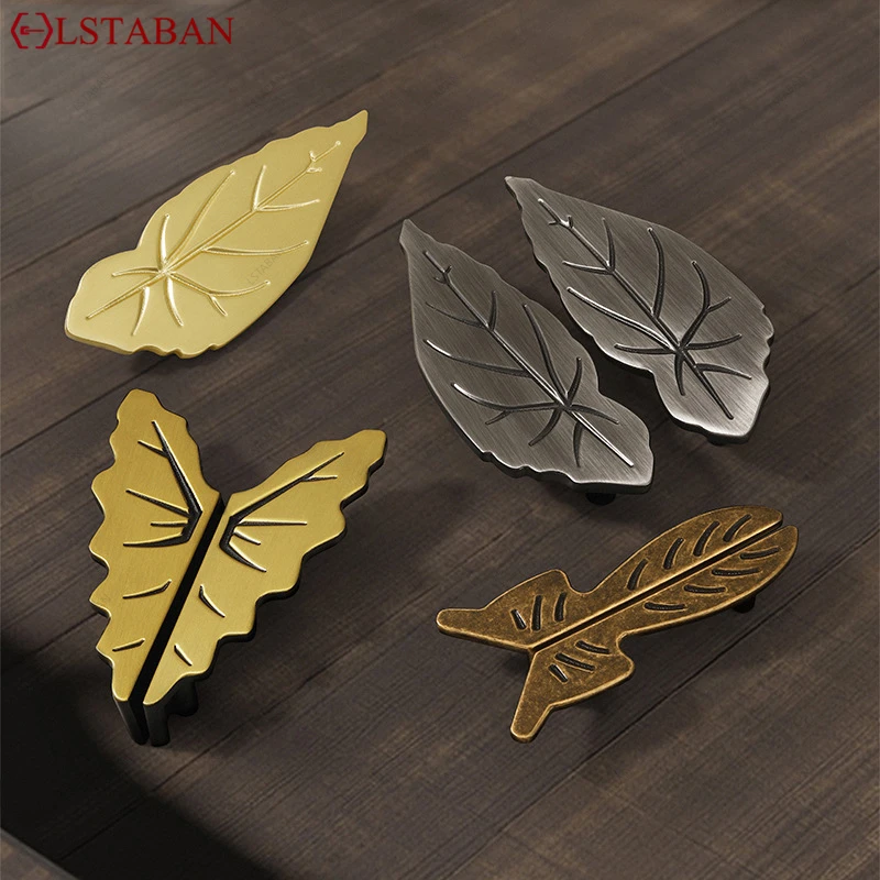 Imitation Antique Brass Tree Leaf Shaped Cabinet Door Handle Cupboard Wardrobe Bronze Kitchen Cabinet Knob Furniture Drawer Pull