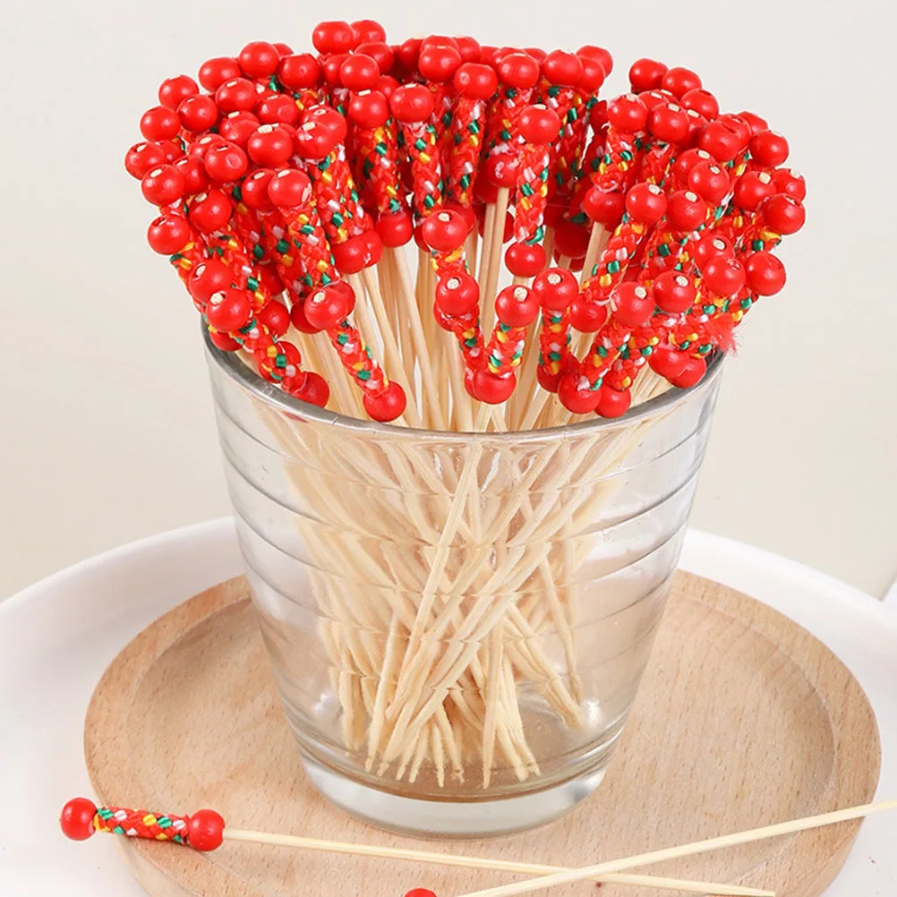 

200pcs Double Bead String Bamboo Toothpicks Premium Appetizer Picks Rustproof for Fruit Cake Cheese Cocktail Party Use