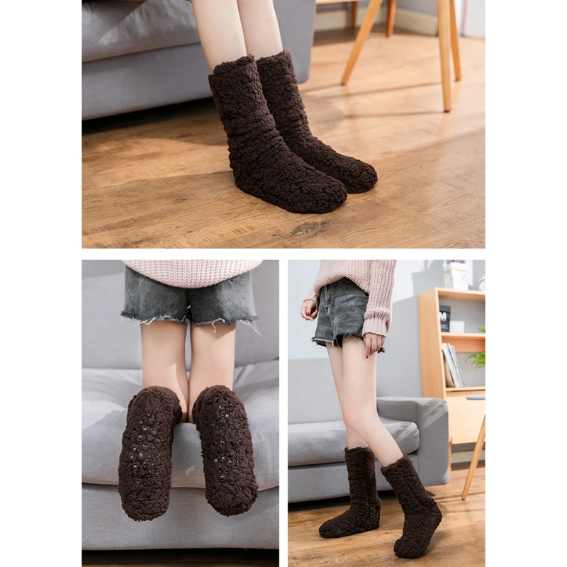 Winter Women Slippers Shoes Winter Couple Floor Socks Adult Non-Slip Thickening Velvet Indoor Dance High-Tube Slippers