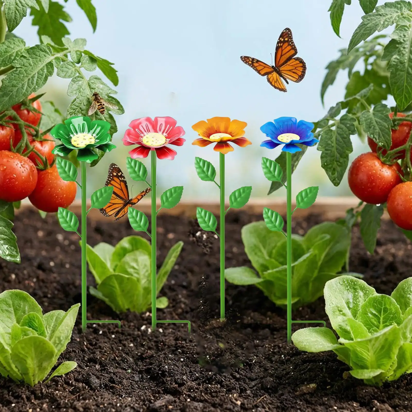 

Bee Watering Cups 4 Pieces Water Drinkware With Stake Metal Flower Shape Butterfly Bee Bath For Garden For Bird Hummingbird