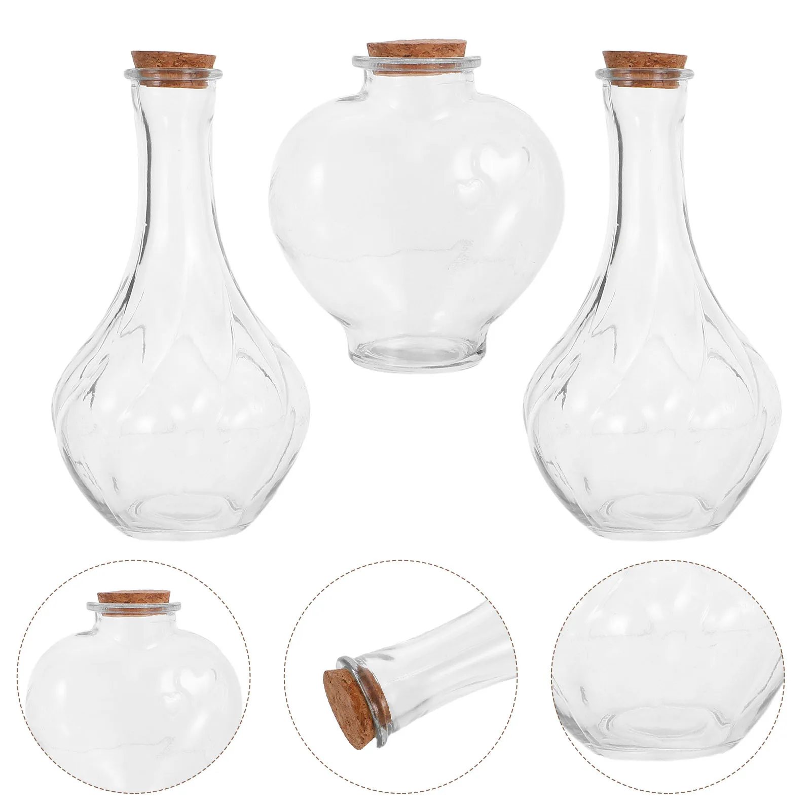 

3Pcs Glass Sand Ceremony Wedding Bottles Cork Stoppers Heart Keepsake Jars Unity Symbol Decorative Mini Jars Heart Jar