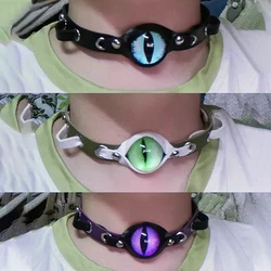 Punk Aesthetic Cool Evil Eyes Choker Leather Accessories Necklace Pink Harajuku Goth Necklace Women Grunge Rock Fashion Jewelry