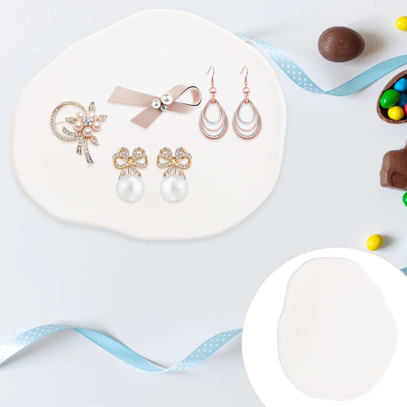 

Jewelry Display Tray Photo Prop Irregular Shape Plaster Trinket Dish Aesthetic Organizer for Rings Earrings Keys Home Desk Decor