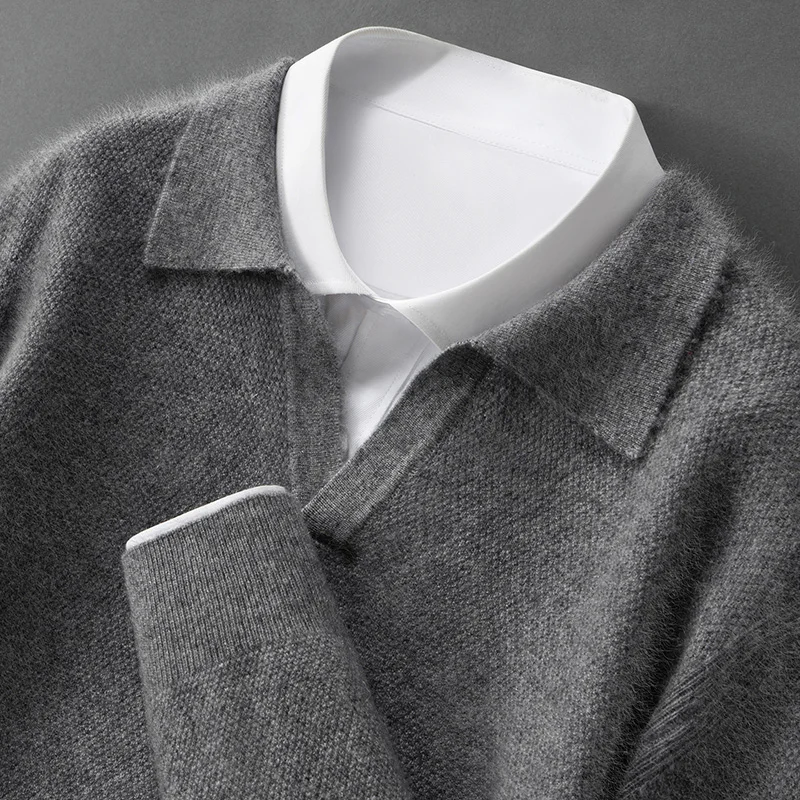 ADDONEE Autumn Winter Men's Polo Pullover 100% Cashmere Sweater Basic Smart Casual Cashmere Knitwear Soft Warm High Quality
