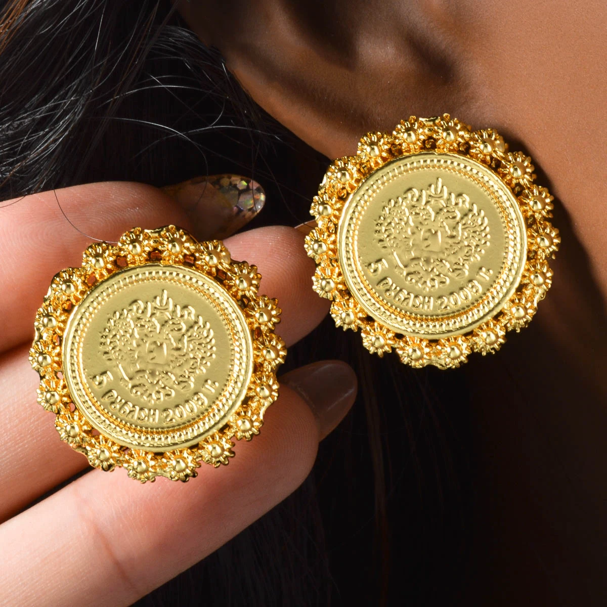 

Copper Gold Plated Earrings Vintage Luxury Elegant Bridal Wedding Ear Jewelry Gothic Baroque Ball Party Drop Earrings