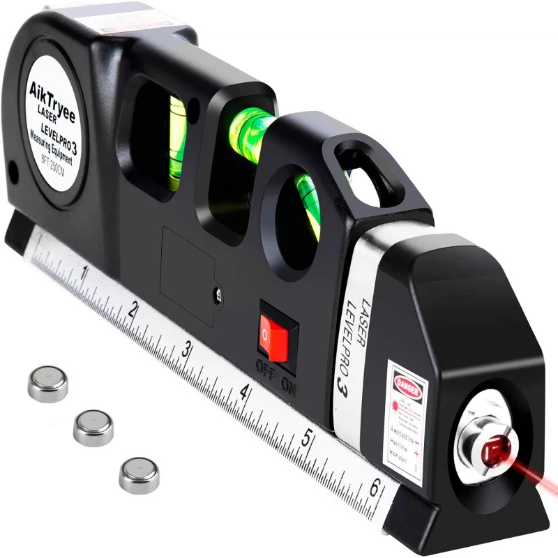 

Multipurpose Cross Line Laser Leveler Kit with 8ft/2.5M Metric Ruler – For Picture Hanging, Cabinets & Tile Walls