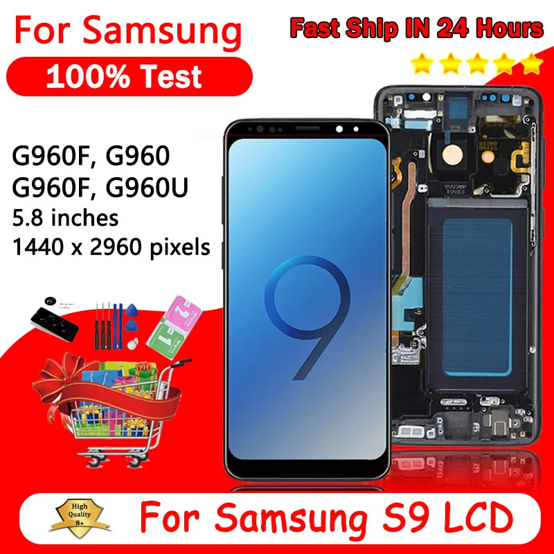 New TFT Quality for Samsung S9 LCD G960 G960F G960N G9600 G Display Touch Screen Digitizer S9 Display With Frame Replacement