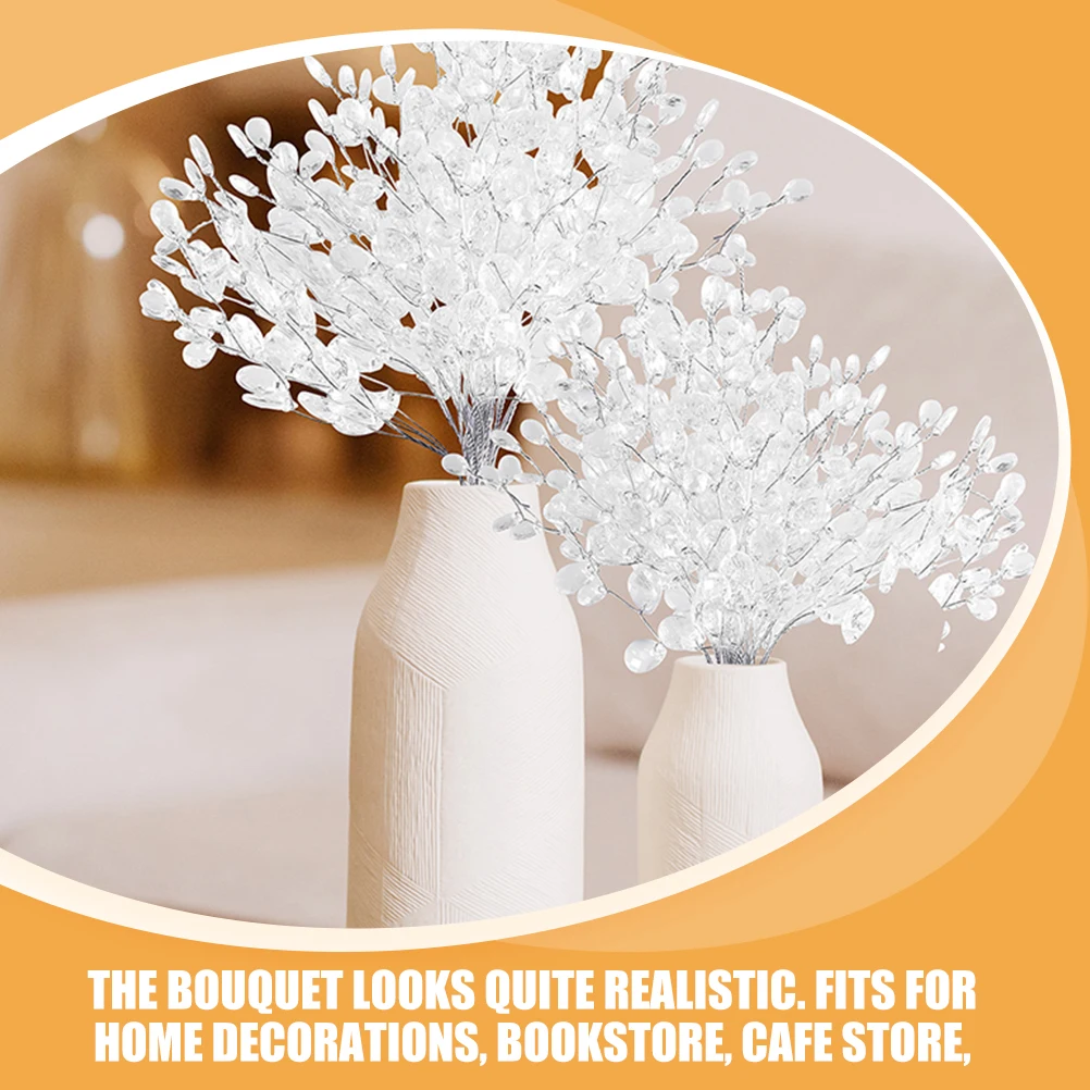 

100pcs White Acrylic Bead Flower Stems Fake Bouquet Decor Artificial Flowers for Home Wedding Party Centerpieces