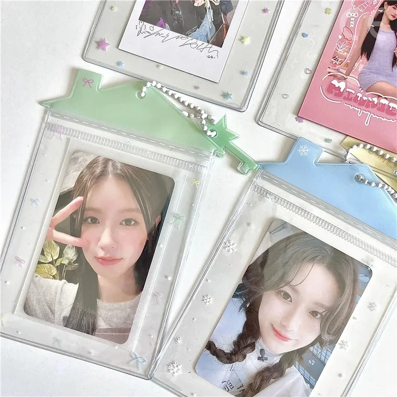 INS نمط Kawaii منزل على شكل حامل بطاقة الصورة ل 3 بوصة صور K-Pop المعبود Photocard حامل الغطاء الواقي غطاء بطاقة الهوية