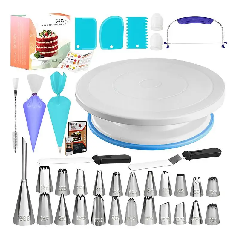 

Cake Decorating Kit 64PCS Cake Decorating Supplies With Cake Turntable For Decorating Cake Turntable With Accessories For Baking